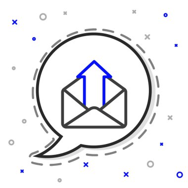 Satır giden posta simgesi beyaz arkaplanda izole edildi. Zarf sembolü. Giden mesaj işareti. Posta yön bulma düğmesi. Renkli taslak konsepti. Vektör İllüstrasyonu.