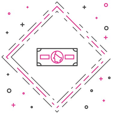 Line Stacks kağıt para para ikonu beyaz arka planda izole. Para desteleri. Para birimi. Renkli taslak konsepti. Vektör İllüstrasyonu.