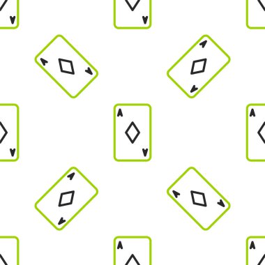 Üzerinde elmas sembolü olan çizgi oyunu kartı beyaz arka planda izole edilmiş pürüzsüz desen. Kumarhane kumarı. Vektör İllüstrasyonu.