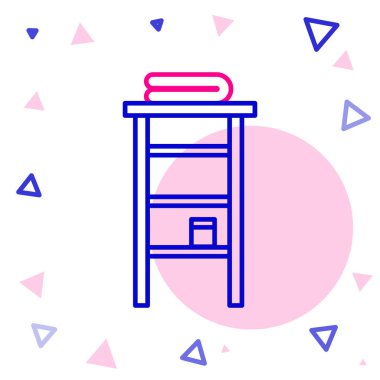 Beyaz arka planda izole edilmiş havlu ikonu rafları olan sıra tuvalet rafı. Banyo içi için mobilya. Renkli taslak konsepti. Vektör İllüstrasyonu.