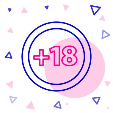 Line Plus 18 film ikonu beyaz arkaplanda izole edildi. Yetişkin içeriği. 18 yaşın altında. Renkli taslak konsepti. Vektör İllüstrasyonu.