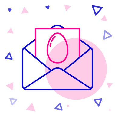 Beyaz arkaplanda Mutlu Paskalyalar simgesi olan çizgi tebrik kartı. Kutlama için davetiye ya da tebrik kartı şablonu. Renkli taslak konsepti. Vektör İllüstrasyonu.