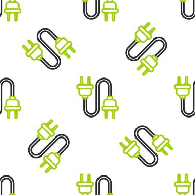 Line Electric buji simgesi beyaz arkaplanda izole edilmiş kusursuz desen. Bağlantı kavramı ve elektriğin kesilmesi. Vektör İllüstrasyonu.