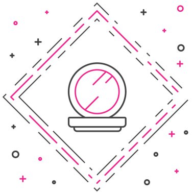 Beyaz zemin üzerinde ayna simgesi olan çizgi makyaj tozu. Renkli taslak konsepti. Vektör İllüstrasyonu.