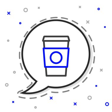 Çizgili kahve fincanı beyaz arka planda izole edilmiş bir ikon haline gelecek. Renkli taslak konsepti. Vektör İllüstrasyonu.