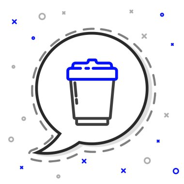 Çizgili kahve fincanı beyaz arka planda izole edilmiş bir ikon haline gelecek. Renkli taslak konsepti. Vektör İllüstrasyonu.