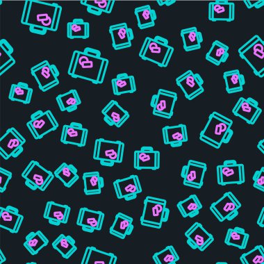 Seyahat simgesi için bavul siyah arkaplanda izole edilmiş kusursuz desen. Seyahat bagaj tabelası. Seyahat bagaj ikonu. Vektör İllüstrasyonu.