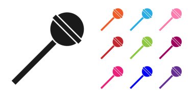 Siyah lolipop simgesi beyaz arkaplanda izole edilmiş. Yemek, lezzetli bir sembol. Simgeleri renklendirin. Vektör İllüstrasyonu.