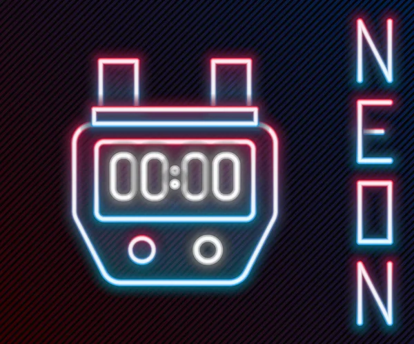 Parlayan Neon Hattı Stopwatch Simgesi Siyah Arkaplanda Izole Edildi Zaman — Stok Vektör