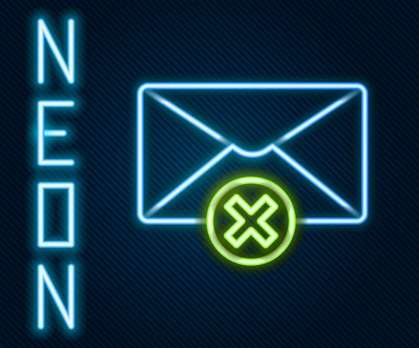 Glowing Neon Line Delete Envelope Icon Isolated Black Background Delete — Stock Vector