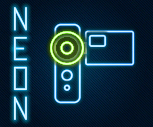Zářící Neonovou Linku Ikona Kamery Cinema Izolované Černém Pozadí Videokamera — Stockový vektor