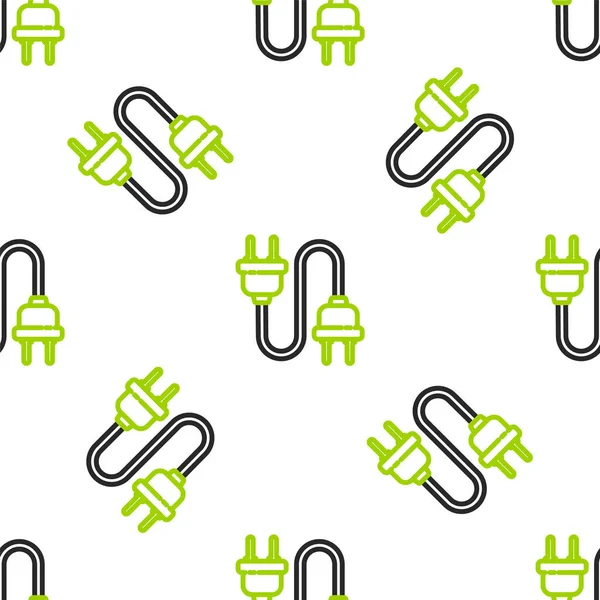 Line Electric buji simgesi beyaz arkaplanda izole edilmiş kusursuz desen. Bağlantı kavramı ve elektriğin kesilmesi. Vektör İllüstrasyonu.
