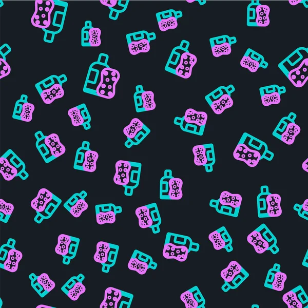 Şampuan ve sünger simgesi çizgisi siyah arka planda izole edilmiş. Vektör İllüstrasyonu.