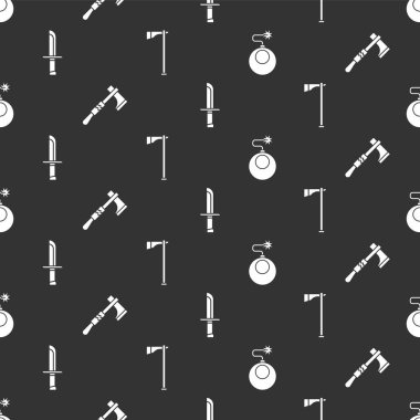 Bombayı patlamaya hazırla, Tomahawk baltası, askeri bıçak ve Tomahawk baltası kusursuz desende. Vektör.