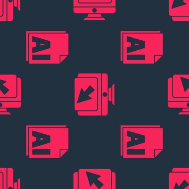 Yapay zeka dosya belgesini, bilgisayar monitörünü ve imleci pürüzsüz desen üzerinde ayarla. Vektör.