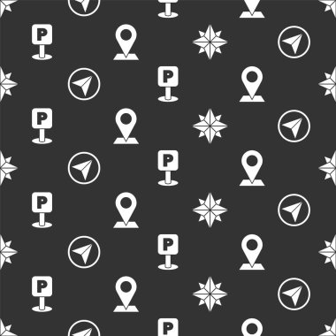 Rüzgar gülü, şehir haritası navigasyonunun bilgileri, park yeri ve konumu pürüzsüz desen. Vektör.