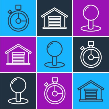 Hattı hızlı dağıtım, pimi ve Depo simgesini ayarla. Vektör.