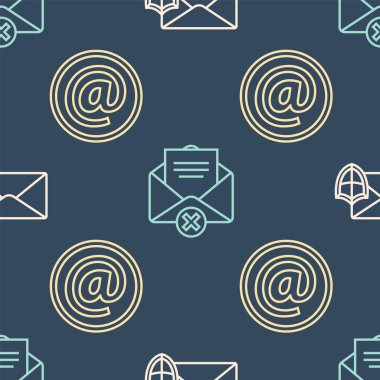 Zarfı kalkan, e-posta ve e-posta ile ayarlayın ve zarfı pürüzsüz desen üzerine silin. Vektör.