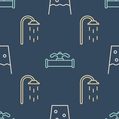 Cam hattını su, duş ve sanayi borularıyla donatın ve kapakçığı pürüzsüz hale getirin. Vektör.