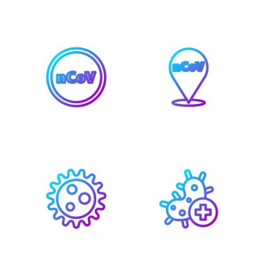 Pozitif virüsü, virüsü, Corona 2019-nCoV 'u ve yeri ayarla. Renk simgeleri. Vektör.