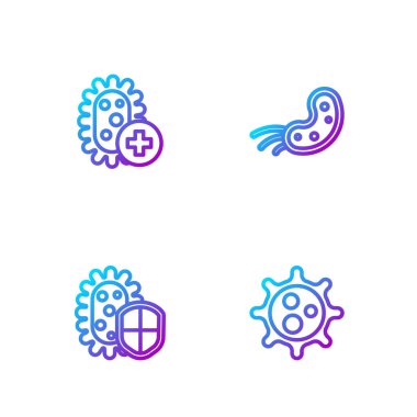 Virüs hattı, virüse karşı kalkan koruması, pozitif ve... Renk simgeleri. Vektör.