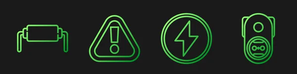 Set Line Bliksemschicht Weerstandselektriciteit Uitroepteken Driehoek Elektrische Uitgang Gradiënt Kleurpictogrammen — Stockvector