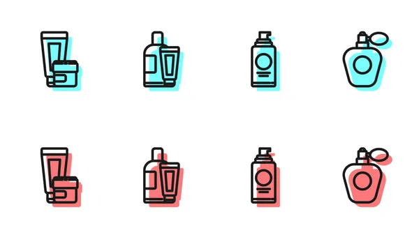 Állítsa Vonal Spray Lehet Hajlakk Krém Testápoló Kozmetikai Cső Parfüm — Stock Vector