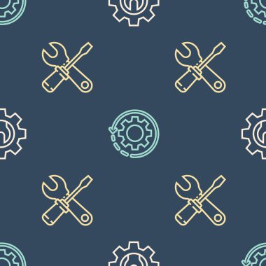 Halat anahtarı ve teçhizatı, tornavida anahtarını ve dişli okları kusursuz desen üzerine iş akışı olarak ayarla. Vektör.