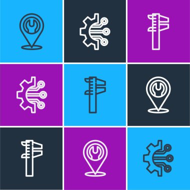 Satır konumunu anahtar anahtarı, Calliper veya kalibre ve ölçek ve Algoritma simgesi ile ayarla. Vektör.