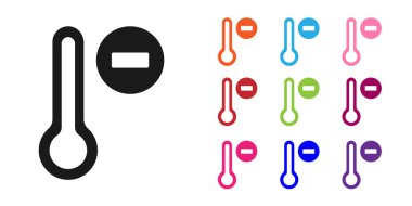 Siyah Meteoroloji termometresi beyaz zeminde izole edilmiş ikonu ölçüyor. Termometre termometresi sıcak ya da soğuk hava gösteriyor. Simgeleri renklendirin. Vektör.