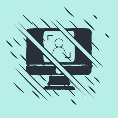 Yeşil arkaplanda yüz tanıma simgesine sahip siyah monitör. Yüz tanımlama simgesi. Yüz tanıma. Siber güvenlik kavramı. Arıza tarzı. Vektör.