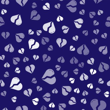 Beyaz kırık kalp ya da boşanma ikonu mavi arka planda izole edilmiş kusursuz desen. Aşk sembolü. Sevgililer Günü. Vektör.