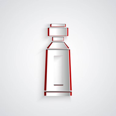 Gri arkaplanda izole edilmiş kağıt kesiği diş macunu ikonu tüpü. Kağıt sanatı tarzı. Vektör.