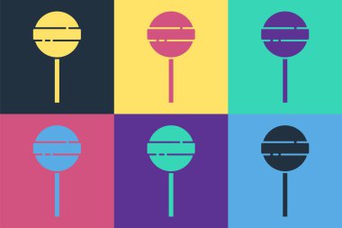 Pop Art Lolipop simgesi renk arkaplanında izole edildi. Yemek, lezzetli bir sembol. Mutlu Cadılar Bayramı Partisi. Vektör.