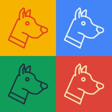 Pop sanat çizgisi köpek kafası simgesi renk arkaplanında izole edildi. Vektör.