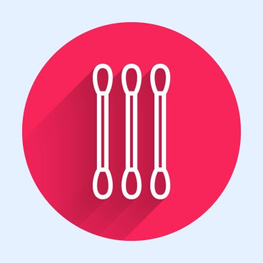 Kulak simgesi için uzun gölgeli beyaz çizgili pamuk çubuğu. Kırmızı daire düğmesi. Vektör.