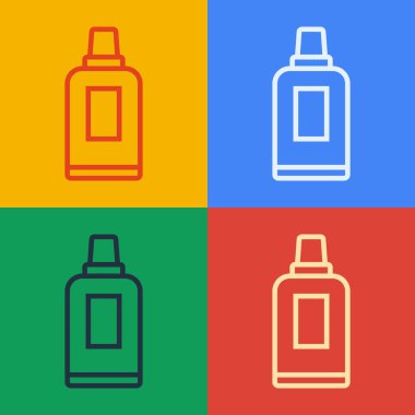 Çamaşır deterjanı, çamaşır suyu, bulaşık deterjanı ya da renkli arka planda izole edilmiş başka bir temizlik malzemesi için plastik şişe. Vektör.