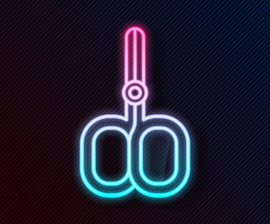 Parlayan neon çizgisi tırnak makasları siyah arkaplanda izole edilmiş güzellik salonu ikonu. Manikür için kozmetik makas. Vektör.