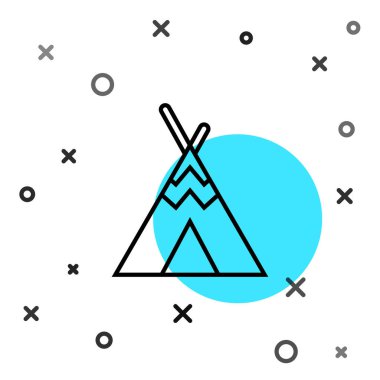 Beyaz arka planda izole edilmiş siyah çizgi geleneksel kızılderili çadırı ya da wigwam simgesi. Kızılderili çadırı. Rastgele dinamik şekiller. Vektör.