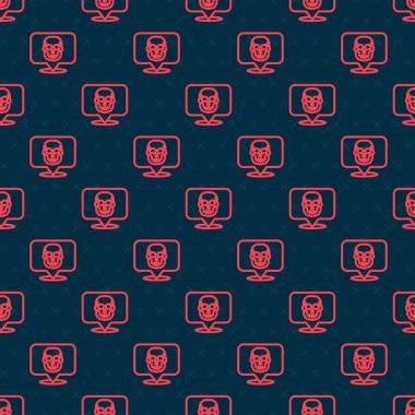 Kırmızı çizgi Kurukafa simgesi siyah arka planda izole edilmiş. Mutlu Cadılar Bayramı Partisi. Vektör.