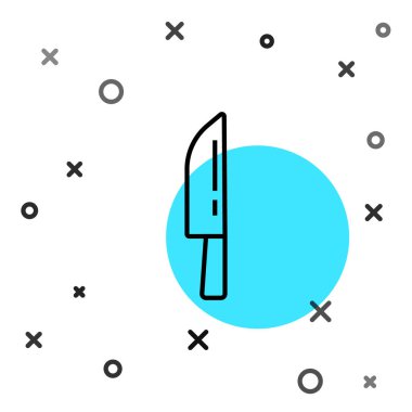 Siyah çizgi bıçak simgesi beyaz arkaplanda izole edildi. Çatal bıçak sembolü. Mutlu Cadılar Bayramı Partisi. Rastgele dinamik şekiller. Vektör.