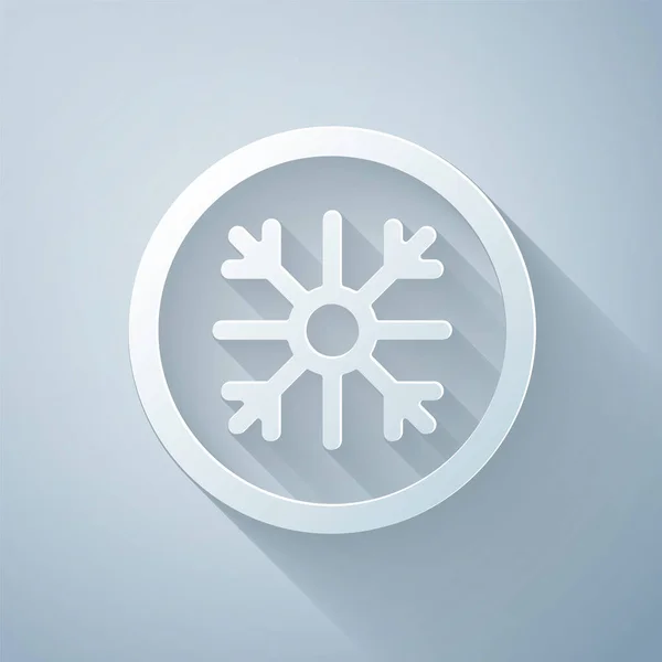 Χαρτί Έκοψε Εικονίδιο Snowflake Απομονωμένο Γκρι Φόντο Στυλ Χάρτινης Τέχνης — Διανυσματικό Αρχείο
