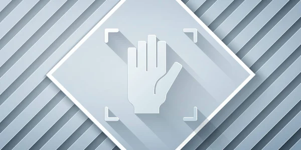 Corte Papel Icono Reconocimiento Impresión Palm Aislado Sobre Fondo Gris — Vector de stock