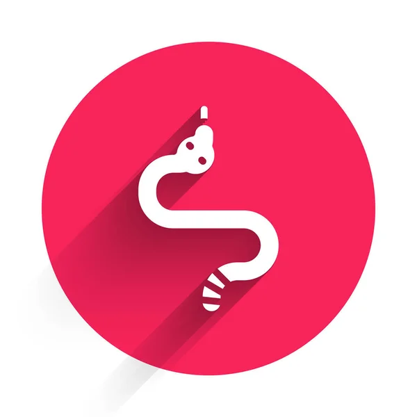 White Snake Icon Isolated Long Shadow Red Circle Button Vector — Stock Vector