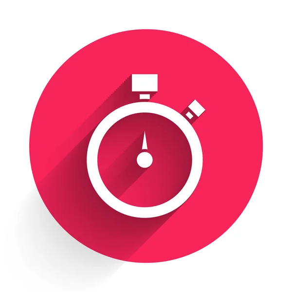Biała Ikona Stopwatch Odizolowana Długim Cieniem Znak Czasowy Znak Chronometryczny — Wektor stockowy