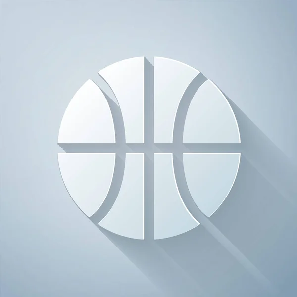 Papír Střih Basketbal Ikona Izolované Šedém Pozadí Sportovní Symbol Papírový — Stockový vektor