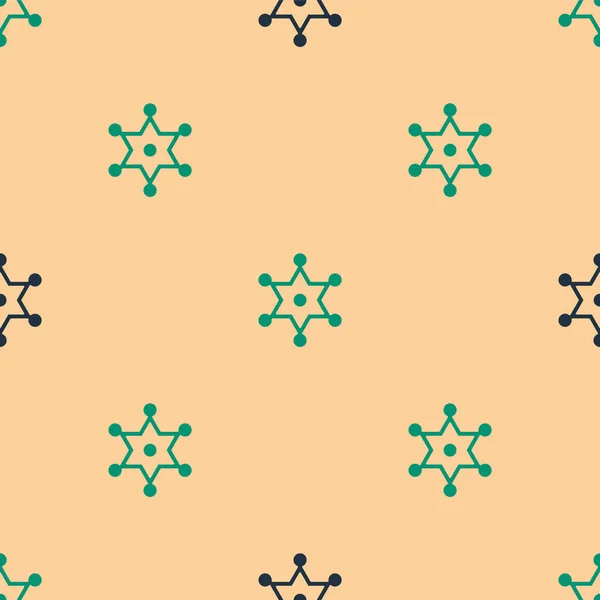 Icône Shérif Hexagramme Vert Noir Isolé Motif Sans Couture Sur — Image vectorielle