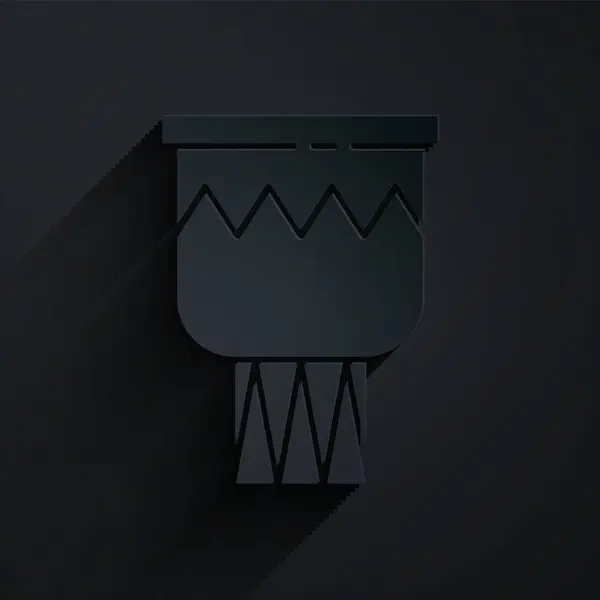 Paper Cut Drum Icon Isolated Black Background Tanda Musik Simbol - Stok Vektor