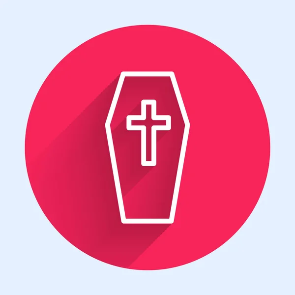 Línea Blanca Coffin Con Icono Cruz Cristiana Aislado Con Sombra — Vector de stock