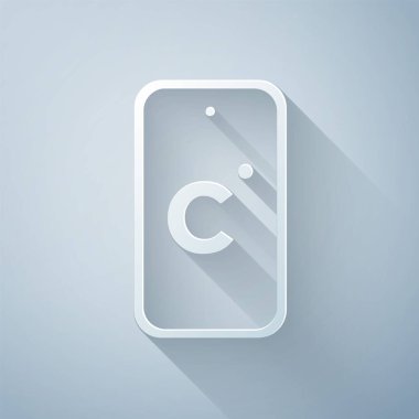 Kağıt kesiği, gri arkaplanda izole edilmiş Celsius simgesi. Kağıt sanatı tarzı. Vektör.